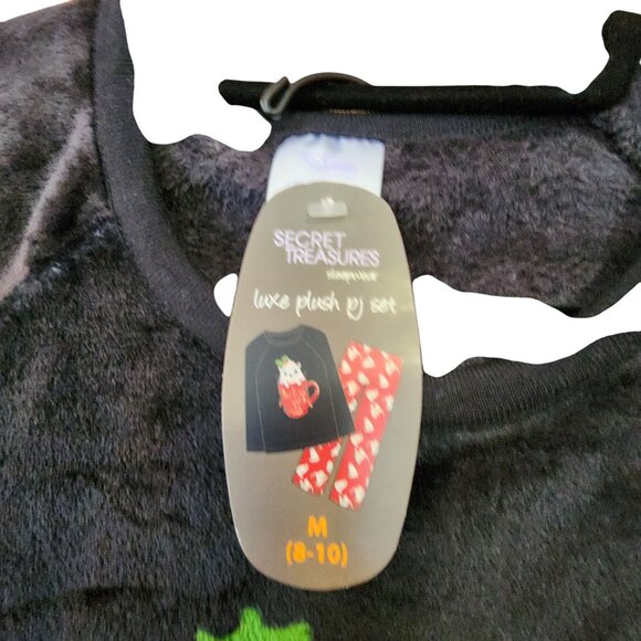 Secret Treasures Womens Luxe Plush Cat Pajama Set Black/Red M NWT - Picture 2 of 2